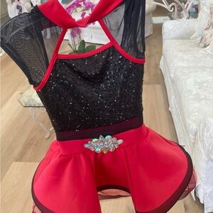 Red and Black Sequin Dance Dress